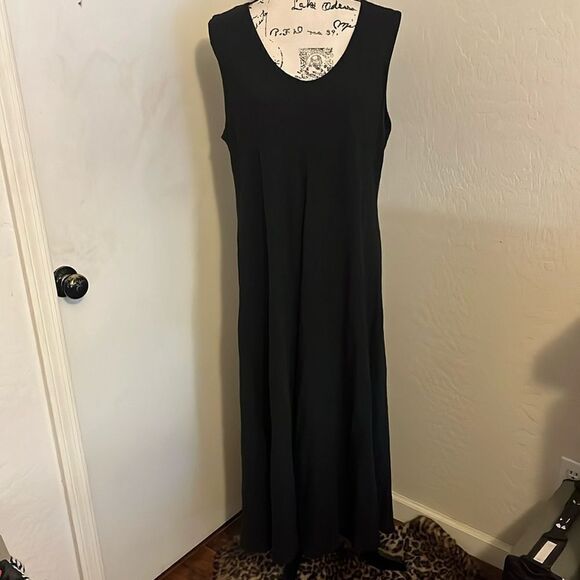 Eileen Fisher Black Made Of Italian Fabric Long Dress Feminine Contemporary - Picture 1 of 12